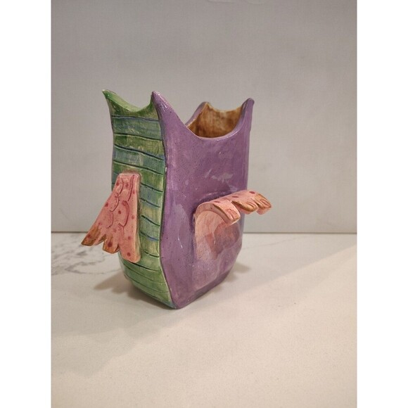 Studio Art Pottery Clay Hoot Owl Signed Figurine Handmade W/ Flippy Tail  Unique - Picture 5 of 11